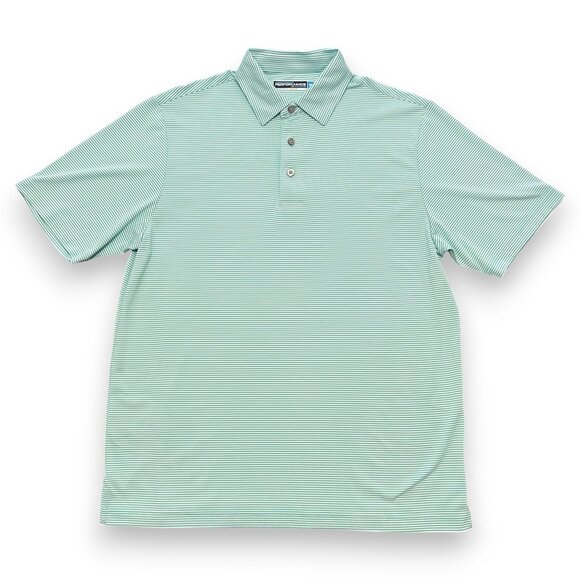 Roundtree & Yorke Men's Green Striped Performance Polo Size Medium - Picture 1 of 4